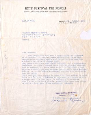 Carta de Edoardo Speranza para Vladimir Herzog, 23 jul. 1963